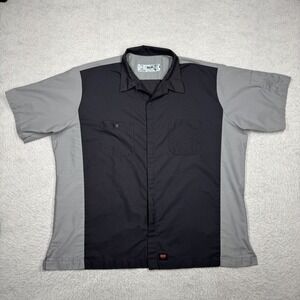 Red Kap Work Shirt Black Grat Short Sleeve Pockets Button Up Men's Size XXL